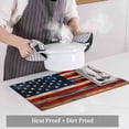 thumbnail image 4 of Retro American Flag Star and Stripe Placemats Set of 6,Wipeable Washable Table Mats for Dining Tables, Farmhouse Wooden Plank Place Mats for Kitchen Event Party Tabletop Decor, 4 of 9
