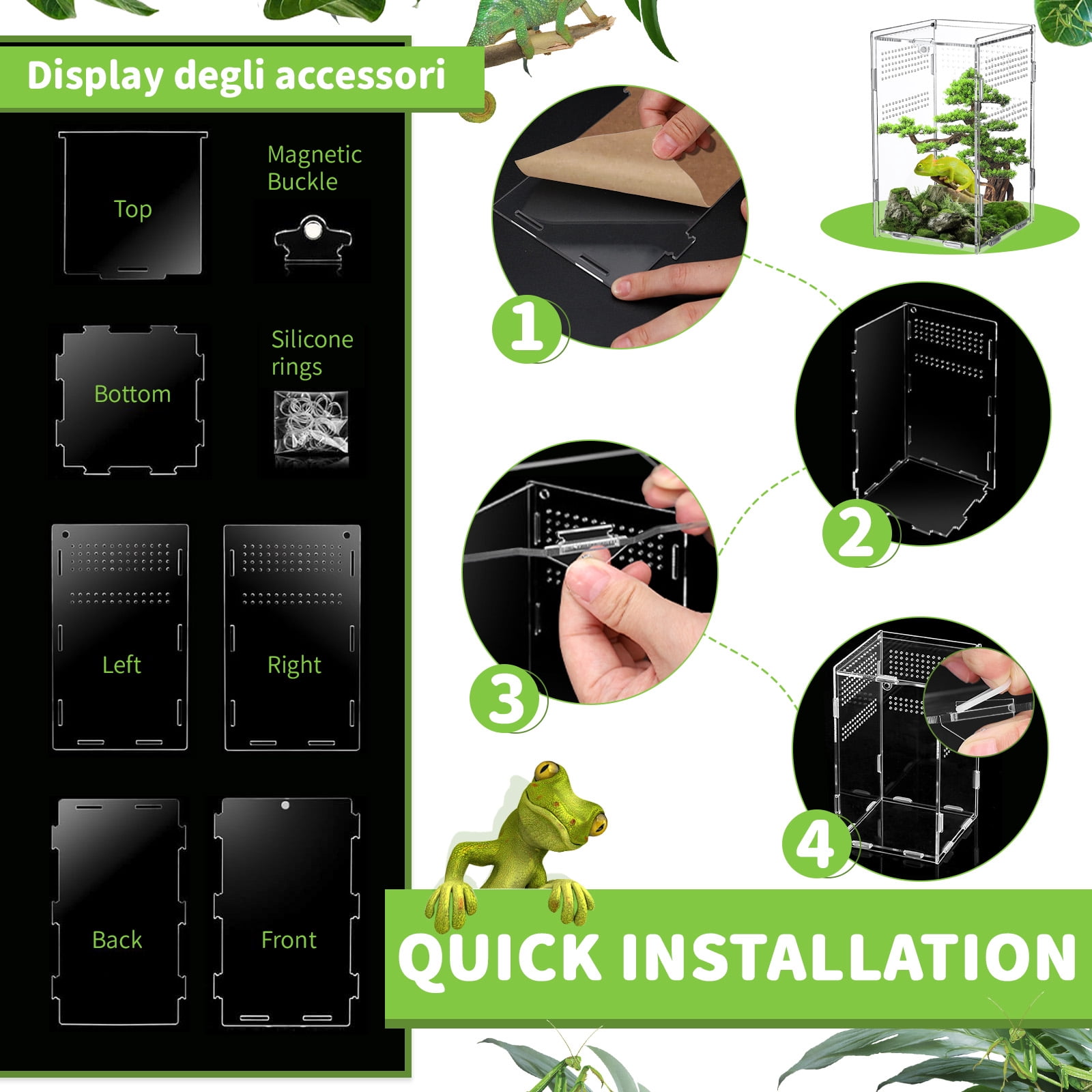 2 Sets Acrylic Mini Reptile Tank Accessories, Mini Tarantula Enclosure with Locking, Terrarium for Reptiles Jumping Spiders