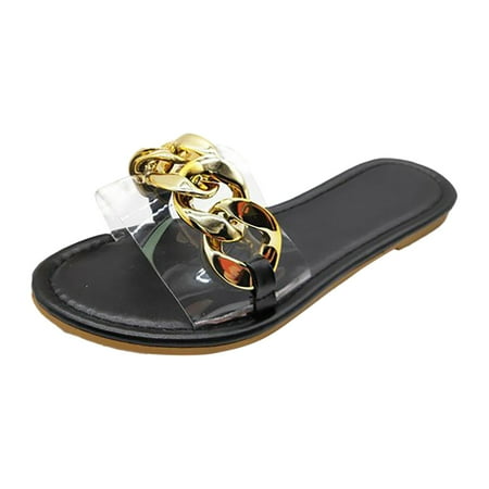 

Cathalem Summer Fashion Leisure Beach Holiday Cute Large Round Head Flat Sandals Women Shoes Sandals Black 41