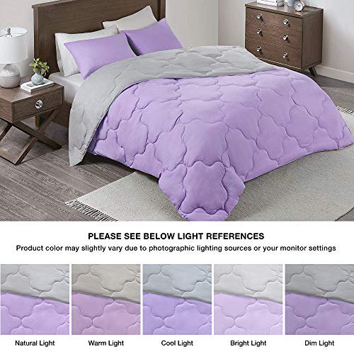 Comfort Spaces Vixie Reversible Comforter Set-Modern Geometric Quaterfoil Cloud Quilted Design All Season Down Alternative Bedding, Matching Shams, Twin/Twin XL(66"x90"), Lavender,CS10-0993