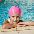thumbnail image 4 of Glisme Kids Swim Cap Silicone Swimming Cap For Boys Girls Cover Ears Waterproof Bathing Cap Keep Hair Dry Swimming Hat For Hair ,Pink, 4 of 5