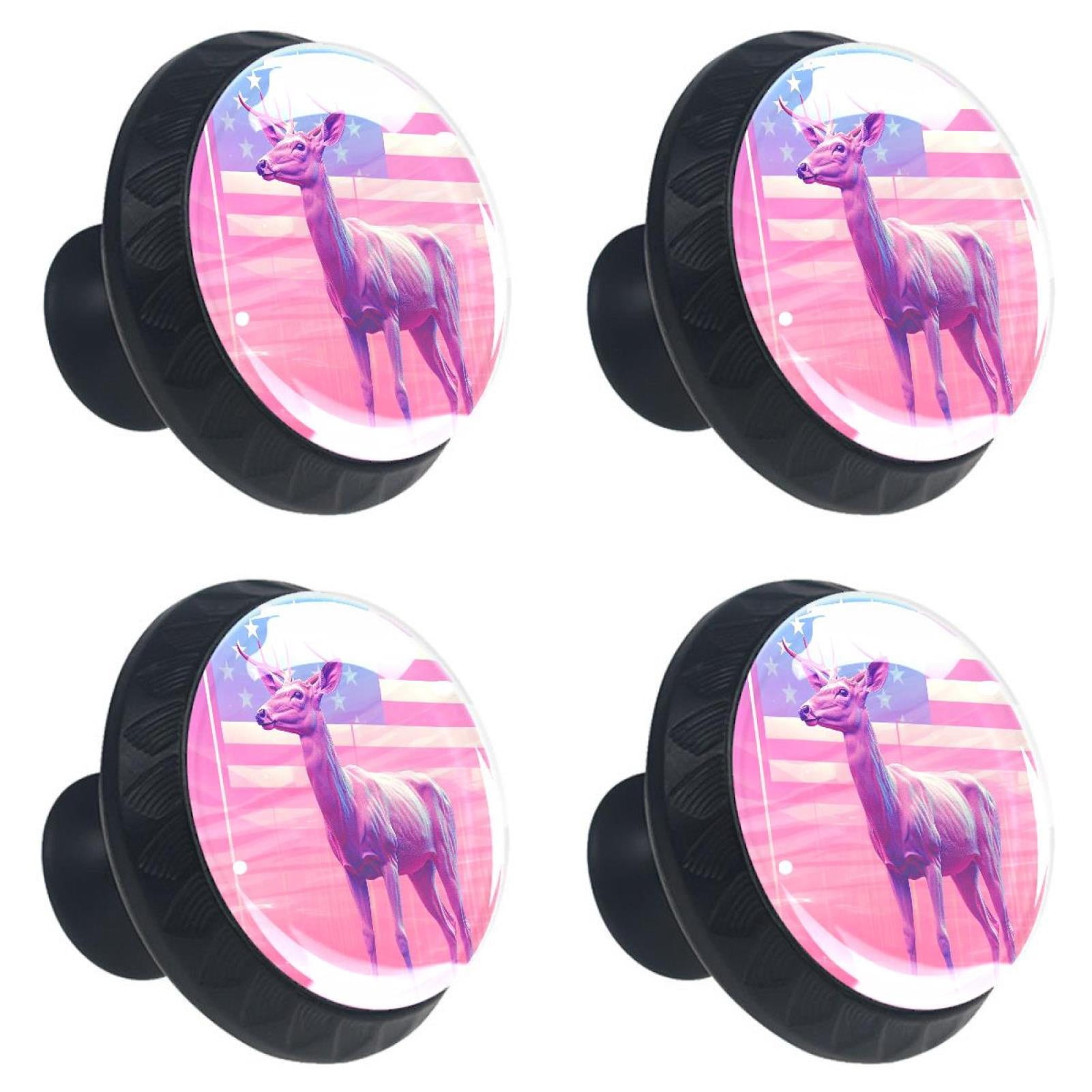 4 Pcs Deer and American Flag Knobs for Kitchen Cabinet Cupboard Dresser Bookcase Drawer Pulls Handles Round Home Decor