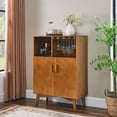 thumbnail image 2 of 31.5" Liquor Cabinet with Wine Glass Holder & Wine Rack &Adjustable Shelf, Wine Cabinet, Kitchen Coffee Bar Cabinet, Rustic Sideboard Buffet Cabinet with Storage for Home Farmhouse Dining Room(Brown), 2 of 12