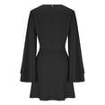 thumbnail image 7 of Women's Solid Color Satin Dress Bell-Sleeve Long Sleeve Casual Crew Neck Ruched Tie Waist Party Mini Dress, 7 of 7