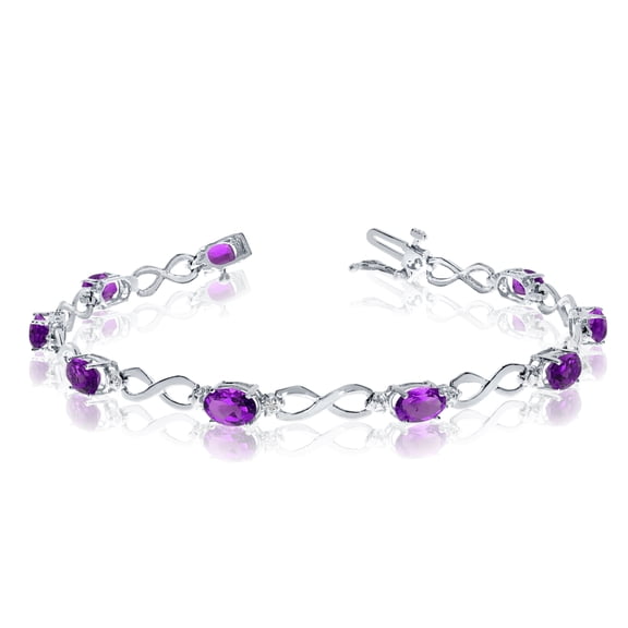 10K White Gold Oval Amethyst and Diamond Bracelet
