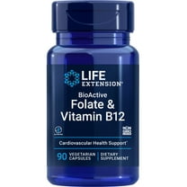 Life Extension BioActive Folate & Vitamin B12, promotes heart, brain & GI tract health, non-GMO, gluten-free, vegetarian, 90 capsules