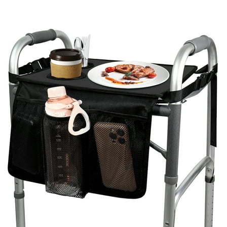 Topdatry Walker Tray for Folding Walker, Tray for Walker for Seniors Detachable with Cup Holder, Foldable Walker Accessories for Elderly,Tray Table Fits Most Standard Walkers