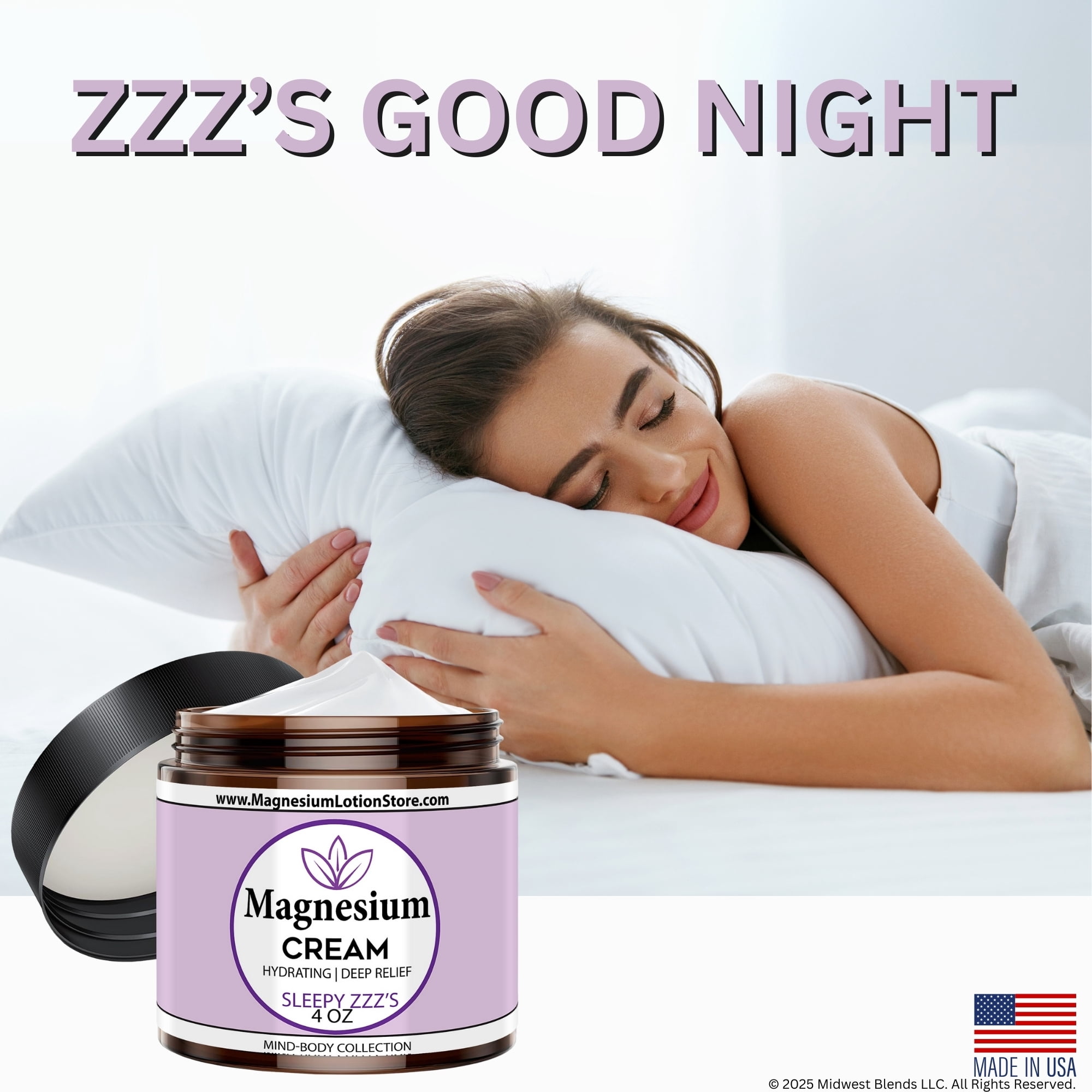 Magnesium Cream with Dead Sea Minerals – Fast Absorbing Topical Body Lotion – Lightweight, Non-Greasy Skin Moisturizer – Made in USA - SleepZZZ Scent