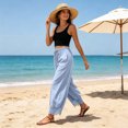 thumbnail image 4 of RFQWOVSR Women's High Waist Drawstring Wide Leg Linen Pants with Lace Trim Pockets Casual Summer Trousers L, 4 of 5