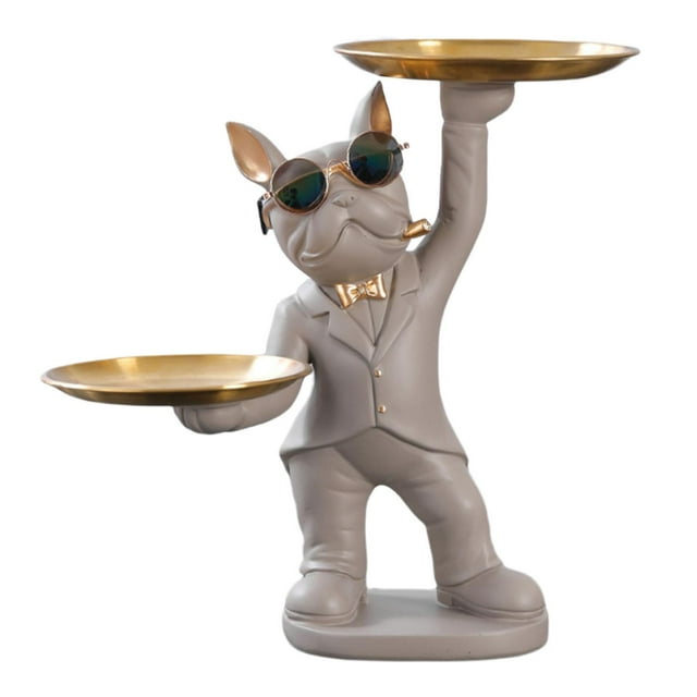 llavero de estatua de resina Francés Butler Escultura Resina Perro Con Bandeja Para Salón Beige Fanmusic llavero de estatua de resina