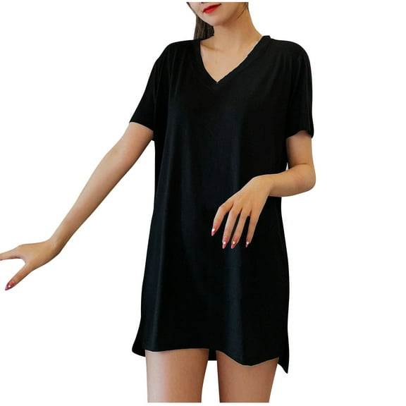 Uaswgudfs Women's Cotton Lounge - Loose Fit V-Neck Short Sleeve Top Soft Comfy Sleepwear All-Season 2025