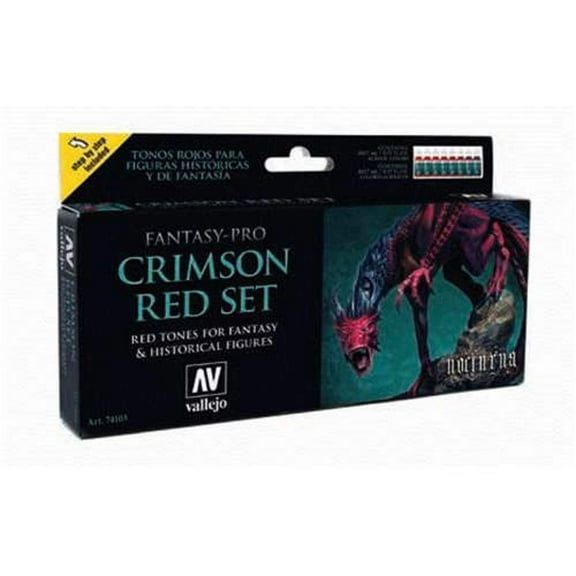 Acrylicos Vallejo VJP74103 Fantasy Pro - Crimson, Red - Set of 8