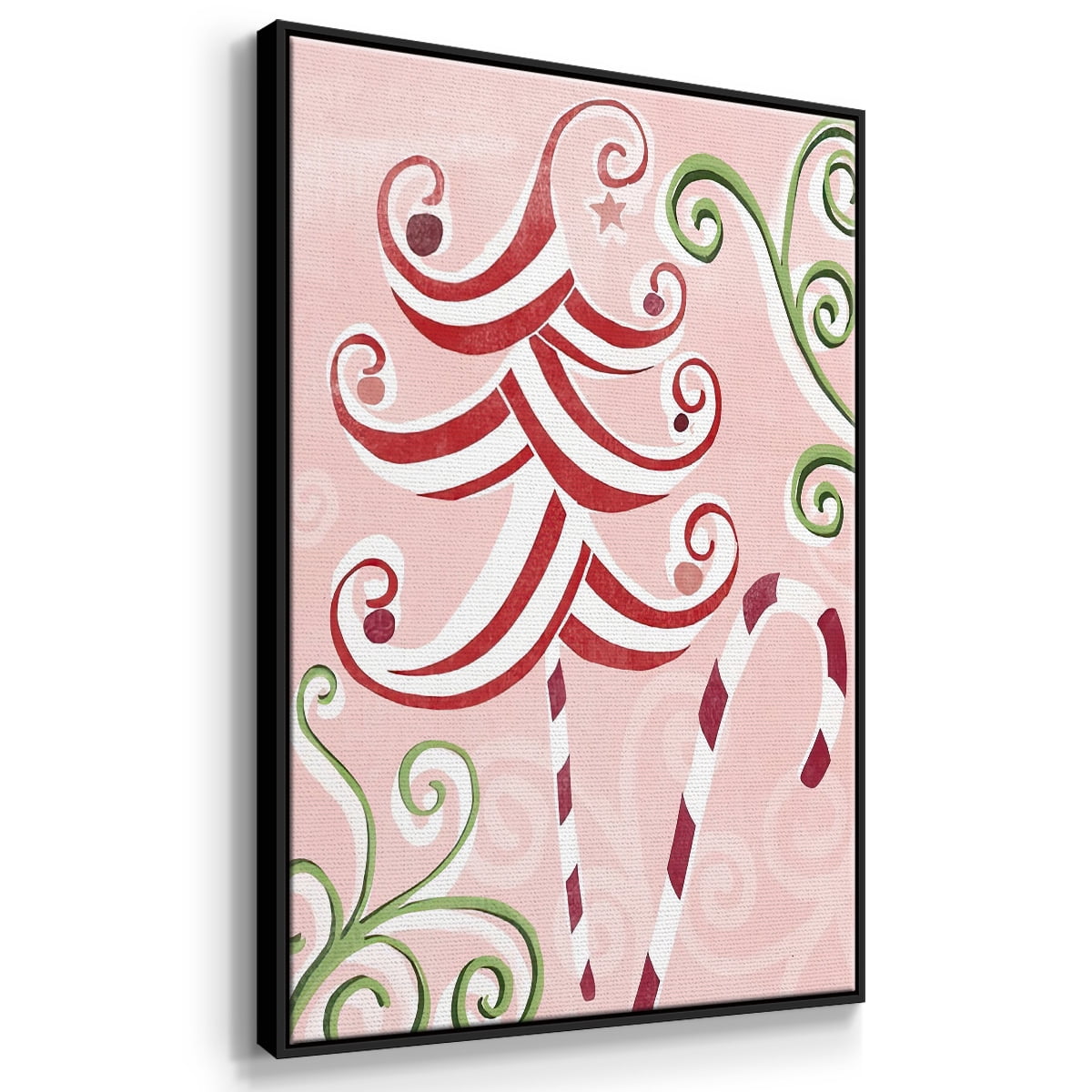 Candy Cane Holiday I - Framed Gallery Wrapped Holiday Canvas - 27 x 41 - Black Frame