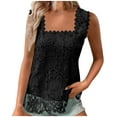 thumbnail image 2 of Fartey Womens Lace Tank Tops Elegant Square Neck Sleeveless Shirt Cute Flowers Embroidery Undershirts Loose Breathable Solid Color Hollow Out Top Black XXL, 2 of 6