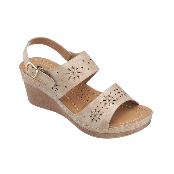 GC Shoes Women's Memory Foam Ankle Strap Summer Wedge Sandals, Comfort Platform Heels with Arch Support, Cynthia/Gold/6