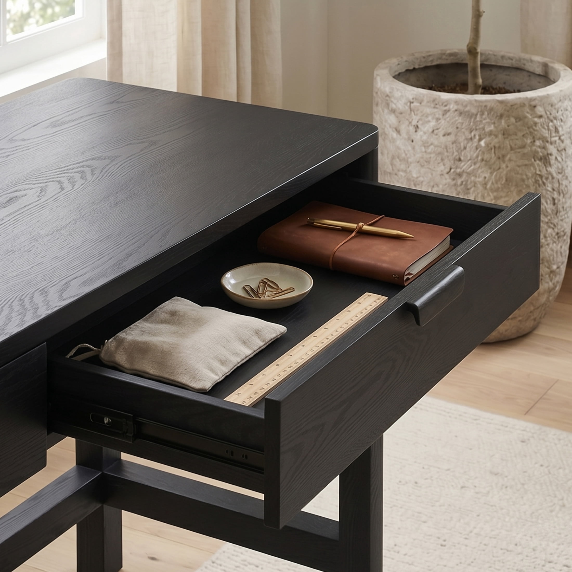 Evelyn&Zoe Modern/Contemporary 48" Wide Black Grain Home Office