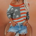 thumbnail image 1 of Ailaofu Women Amrican Flag Sweater Top Sleeve Off Shoulder Loose Knitted Shirt Vintage Knitwear, 1 of 2