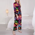 thumbnail image 4 of Kll Colorful Floral Embroidery Mexican Print Women'S Long Sleeve Pajamas With Pants Sleepwear Loungewear 2 Set-Large, 4 of 9