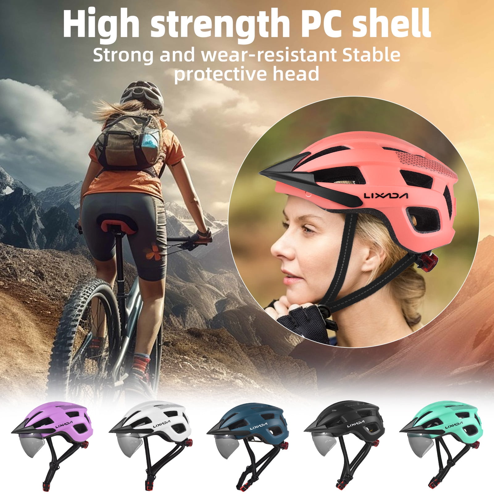 Helmet Bike Helmet With Windshield And Sun Visor  Rechargeable Tail Light   Adjustable  Helmet For Safety And