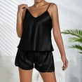 thumbnail image 2 of IMENGL Pajama Sets for Women Onesises Silk Satin Ruffled Shorts Satin Shorts Nightwear Sleepwear Loungewear Women's Pajamas Set,Black, 2 of 9