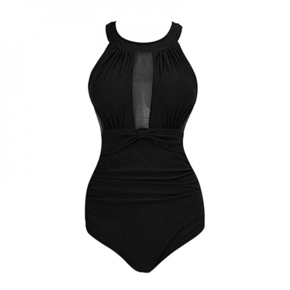 Women One Piece Swimsuit High Neck Perspective Mesh Swimsuit Sexy Net