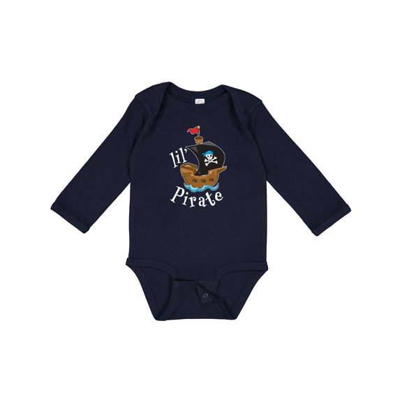 Inktastic Lil' Pirate Pirate Ship, Blue Bandana Boys or Girls Long Sleeve Baby Bodysuit