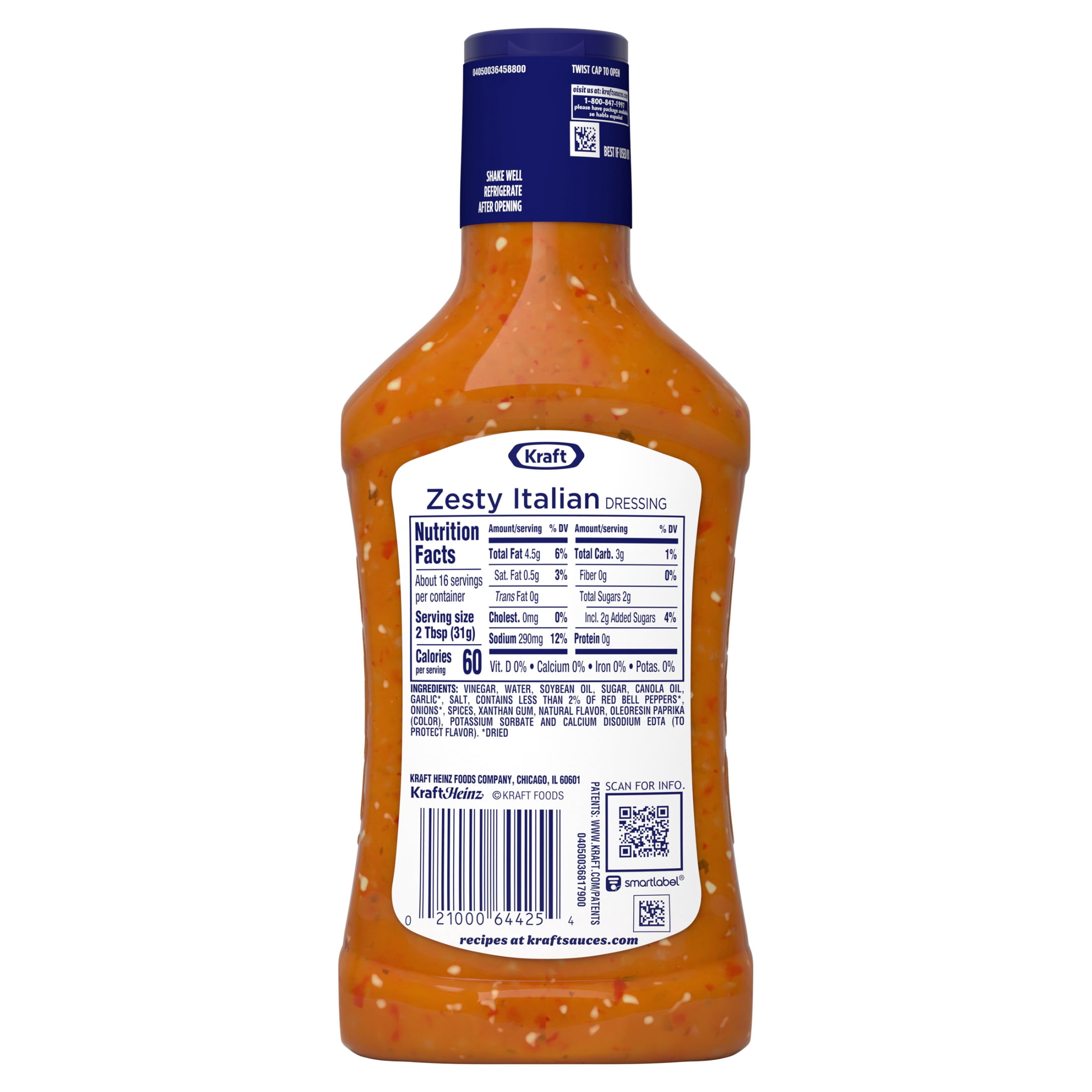 Kraft Zesty Italian Dressing, 16 fl oz Bottle