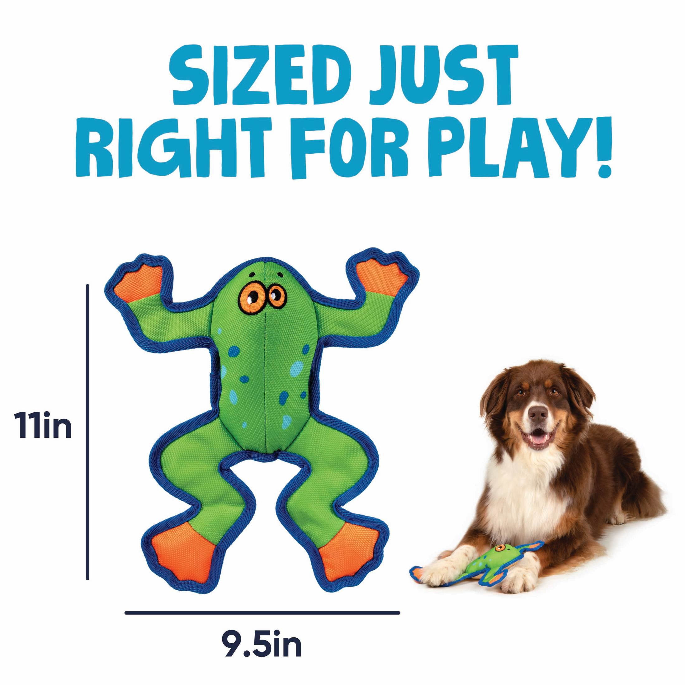 goDog Flap ‘N Fun Freddy Frog Squeaky Dog Toy, Plush with Chew Guard Technology, Green/Orange, Medium