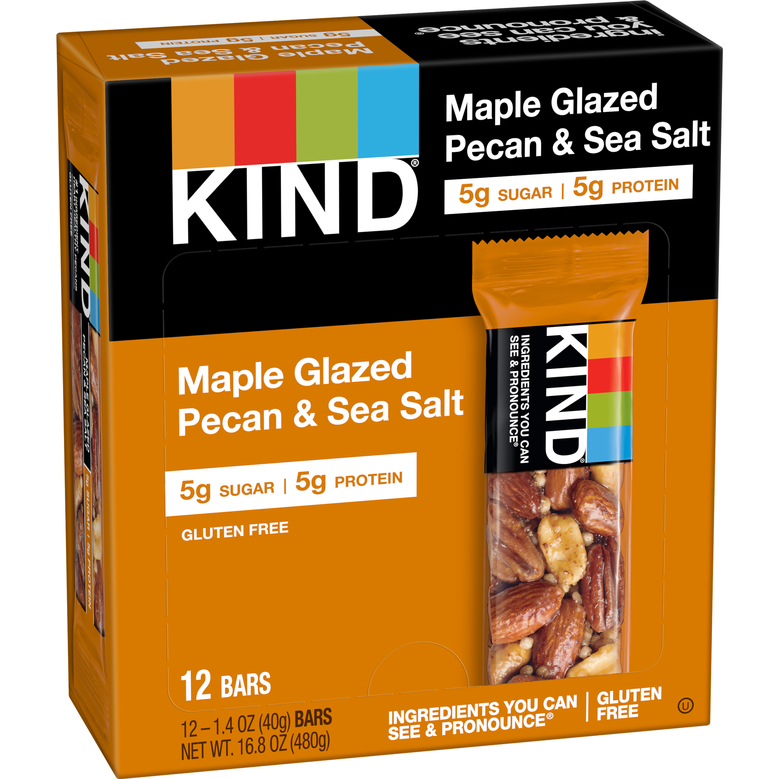 KIND Gluten Free Ready to Eat Maple Glazed Pecan & Sea Salt Snack Bars, 1.4 oz, 12 Count Box - image 4 of 10