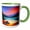 Green/White, variant on 3drose, Orange Tent by the Mountain Lake. Red Clouds, Sunset. Happy Camper, 11oz Two-tone Red Mug
