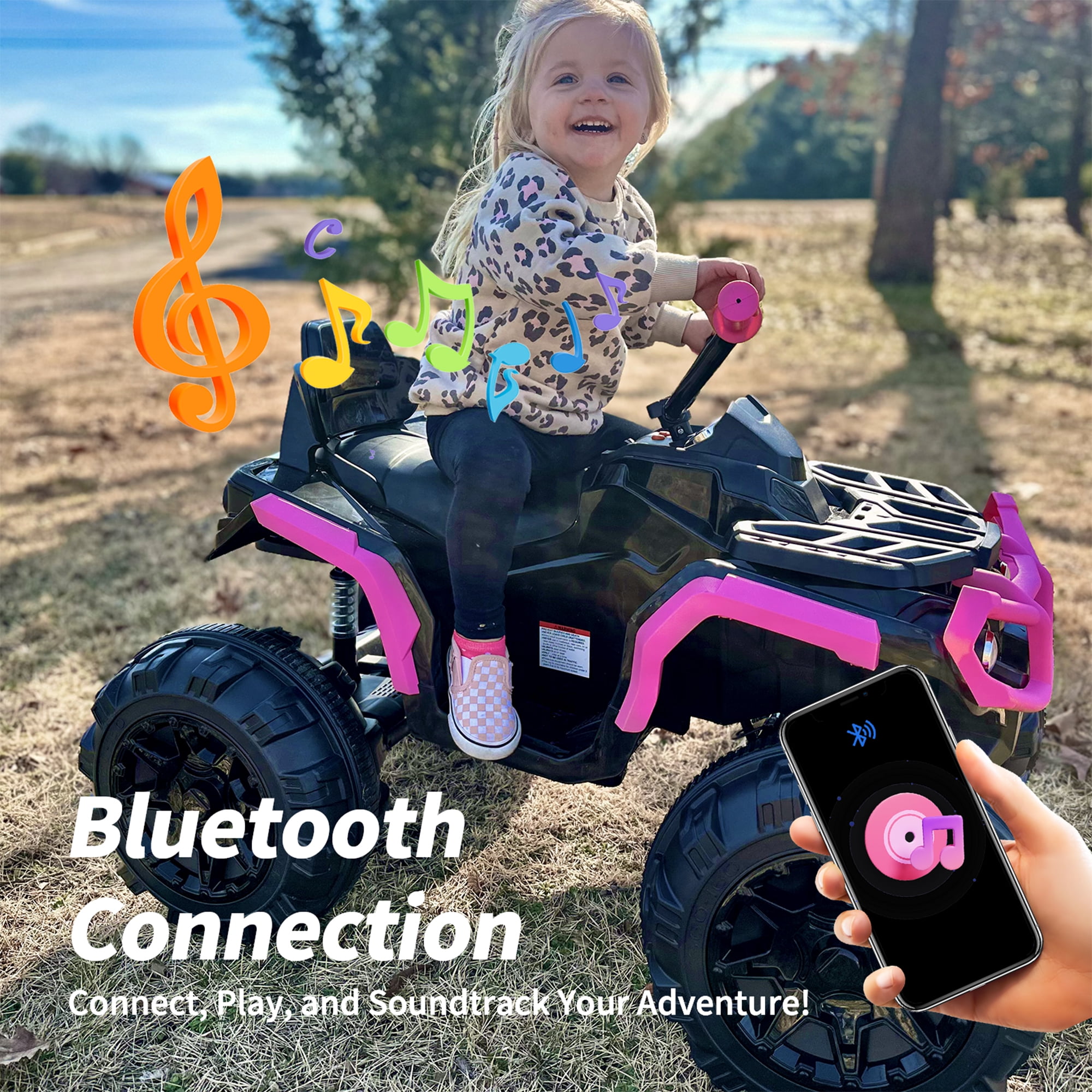 Outfunny 24V Kids 4 Wheeler, Electric ATV Quad Ride-on Toy for Big Kids Ages 3 and up, Rose