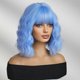 thumbnail image 3 of Peluca bob azul con flequillo, cabello sintético ondulado hasta los hombros para mujer, estilo cosplay vibrante., 3 of 5