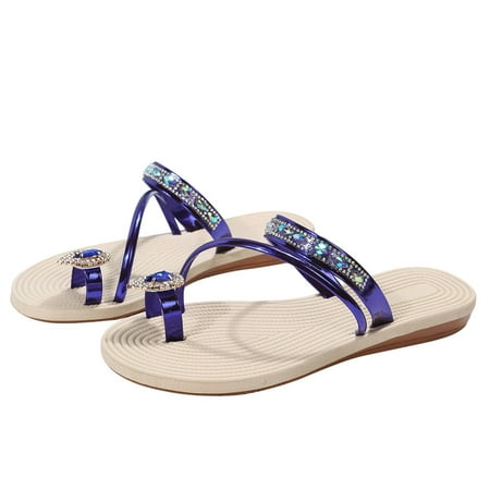 

Jsezml Sandals for Women Flat Bling Rhinestone Glitter Casual Gladiator Sandals Open Toe Dress Summer Bohemia Beach Sandals