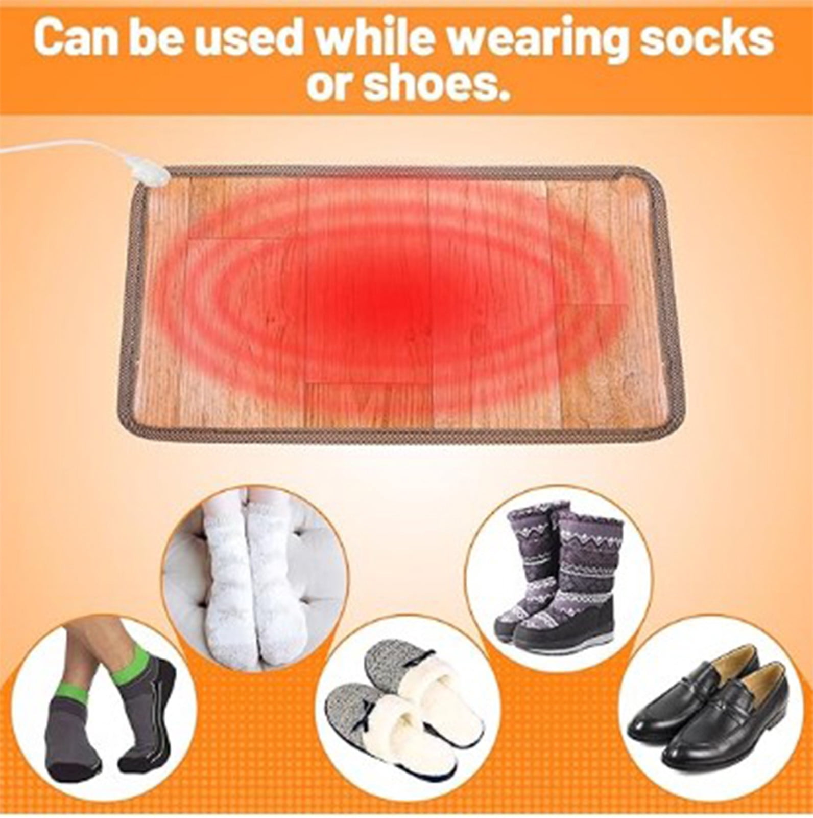 RnemiTe-amo on Sale！Heated Floor Mat - Foot Warmer Under Desk, 11.8x19.7in Heated Feet Relaxation For Home Office Desk, Winter 110V Electric Heating Pad With 3 Timers Clearance