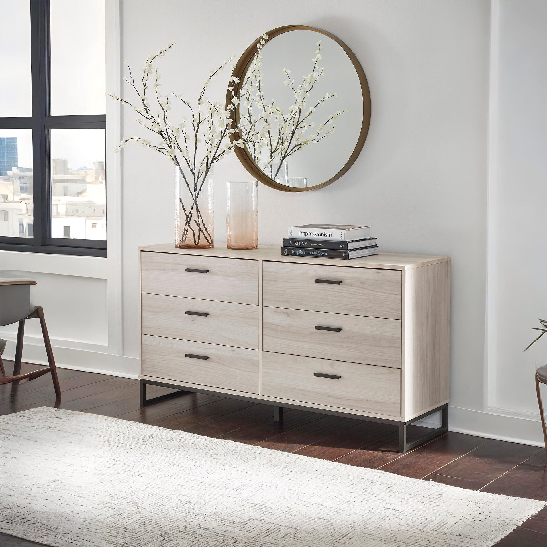 Signature Design by Ashley Socalle Six Drawer Dresser, Light Natural Brown, Modern Oak Grain, Pewter-Tone Pulls