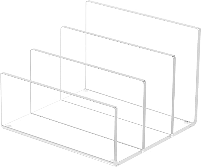 Clear, 9 x 4.5 x 6.5 in Acrylic File Holder with 2-Slots and Rose Gold Base 