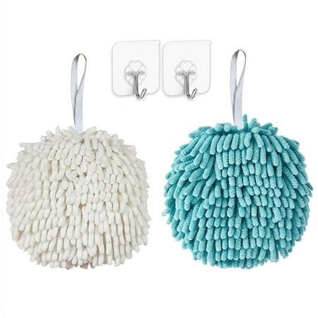 

2Pack Bathroom Soft Hand Towel Chenille Hanging Towel Kitchen Towels Plush Quick-Drying Towel for Dry Hands Ball Towels for Hand (Include 2Pack Wall Hooks)