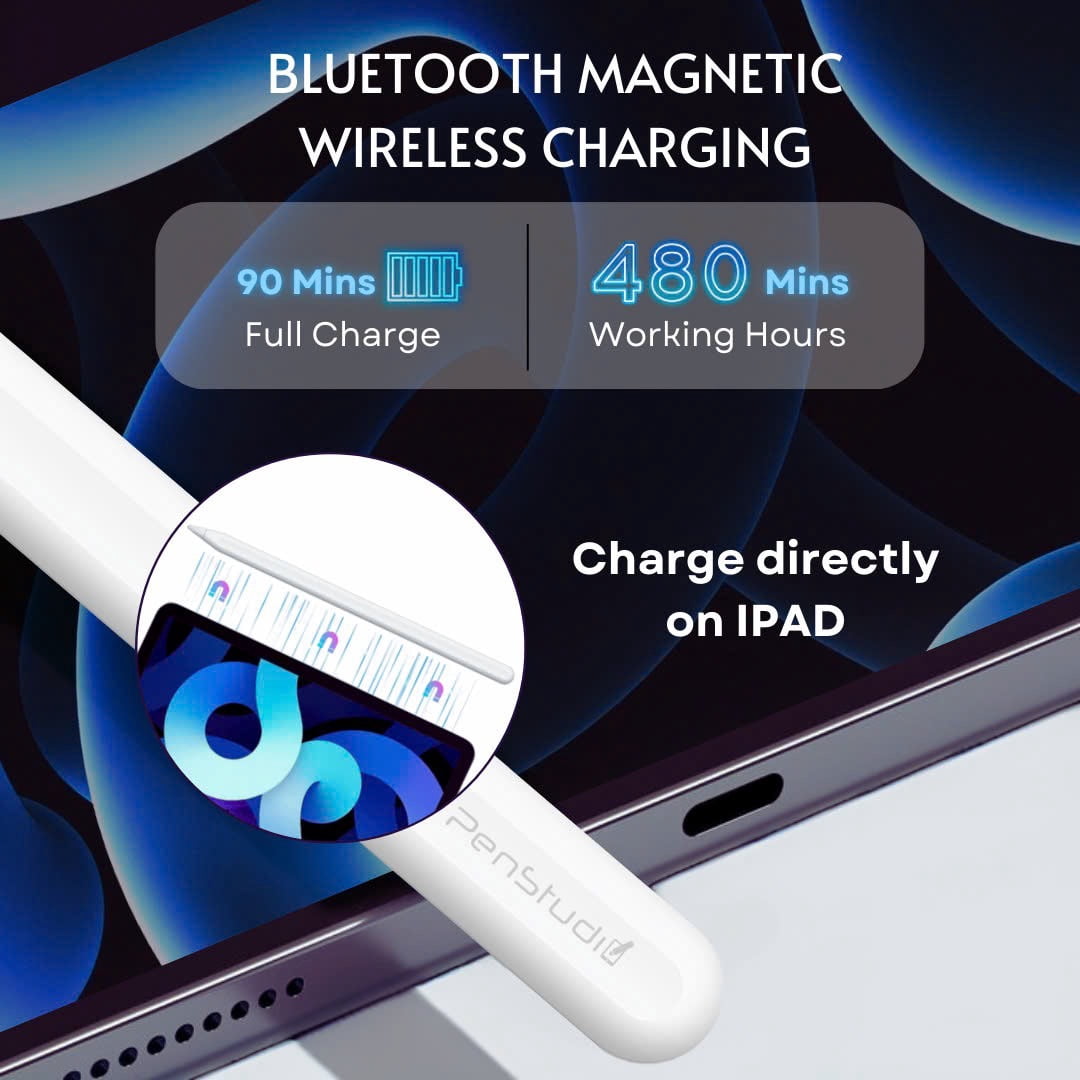 Stylus Pen for Apple iPad 2018-2025｜Magnetic Wireless Charging, Pixel-Perfect with Metal Chrome Tip丨Best Alternative to Apple Pencil 2nd Gen for Pro 12.9" 6/5/4/3, Pro 11" 4/3/2/1, Air 5/4, mini 6
