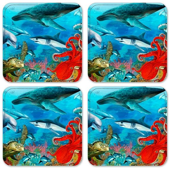 Vinyl Drink Coasters - Set of 4 - Reef Life