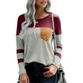 thumbnail image 1 of Camiseta de mujer de manga larga a rayas con dobladillo asimétrico y cuello redondo, roja XXL, 1 of 6