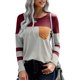 thumbnail image 1 of Camiseta de manga larga con rayas rojas para mujer, dobladillo asimétrico y escote redondo: estilo informal, 1 of 6