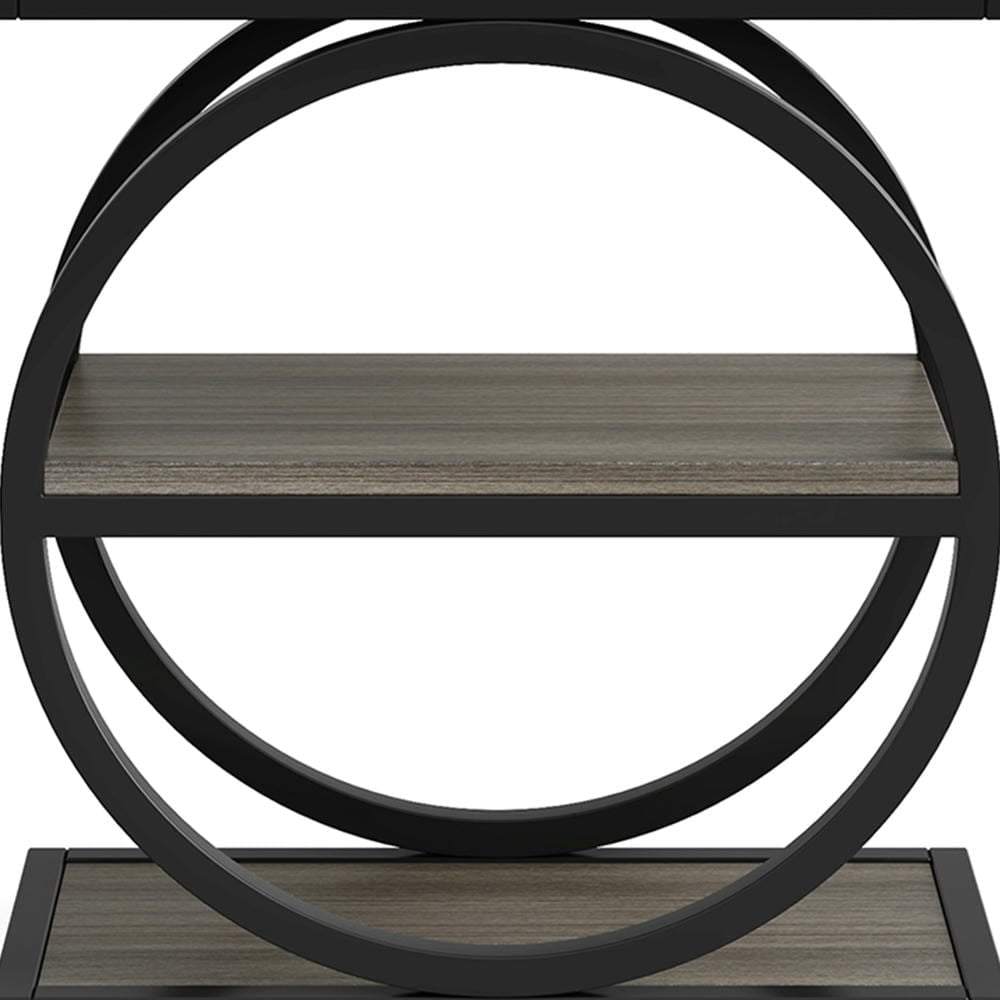 Barara King Console Table, Entryway Table, Console Sofa Table, Display Shelf,3-Tier End Table, Industrial Sofa Side Table with Round Metal Frame, Gray