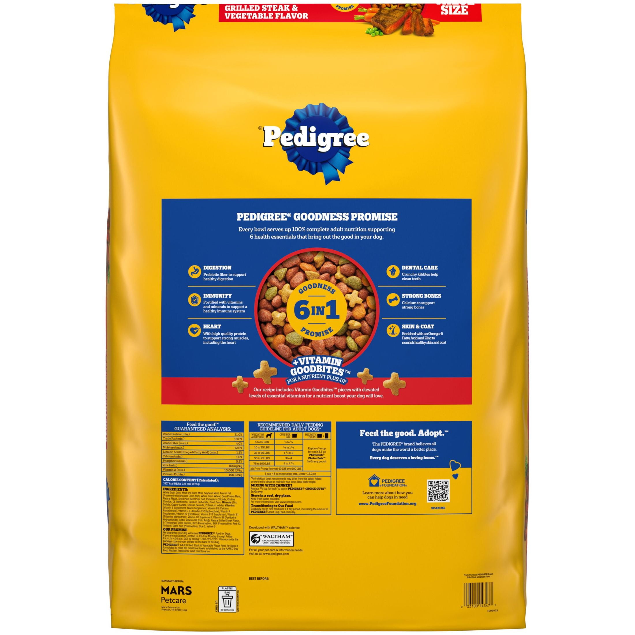 Pedigree High Protein Grilled Steak & Vegetable Flavor Adult Dry Dog Food, 40 lb Bag