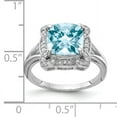 thumbnail image 2 of 925 Sterling Silver Rhodium Diamond and Checker-Cut Light Swiss Blue Topaz Ring Size 7, 2 of 6