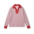 thumbnail image 4 of Lutiedan Striped Sweatshirt for Girls Fall Winter V Neck Pullover Tops Casual Long Sleeve Warm Sweatshirts Size 5-15,Red, 4 of 6