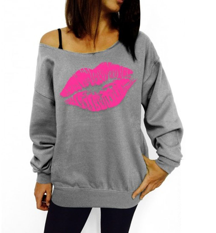 Long-sleeved autumn sweater red lips 