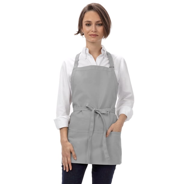 Delantal Chef Works Unisex Gris Ajustable con Tres Bolsillos