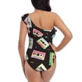 thumbnail image 5 of Picia Colorful Retro Tape Pattern Women's One Piece Swimsuits,One Shoulder Swimwear Asymmetric ,Ruffle Monokinis Bathing Suits,High Waisted Flattering Bathing Suits-Small, 5 of 8