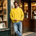 thumbnail image 5 of Men's Crewneck Sweatshirt Soft Brushed Fleece Pullover Long Sleeve Plain Casual Basic Athletic Athletic Tops for Fall Winter Yellow M, 5 of 6