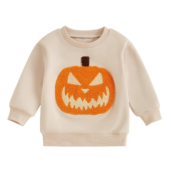 JFOPQVSM Toddler Boys Girls Casual Halloween Pumpkin Hoodie Unique Embroidered Long Sleeves Round Neck